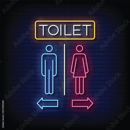 Neon Sign toilet with brick wall background vector