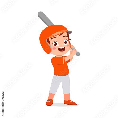 little kid holding baseball bat and feeling happy