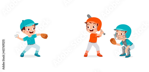 little kid playing baseball with friend and feeling happy