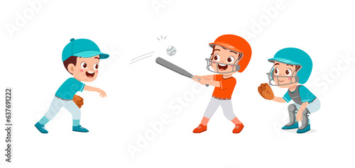 little kid playing baseball with friend and feeling happy
