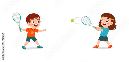 little kid playing tennis with friend and feeling happy
