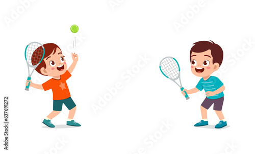 little kid playing tennis with friend and feeling happy © Colorfuel Studio