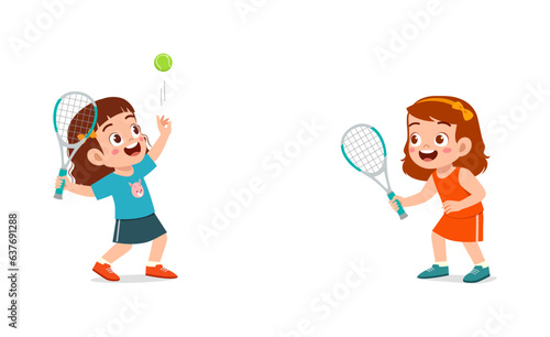 little kid playing tennis with friend and feeling happy © Colorfuel Studio