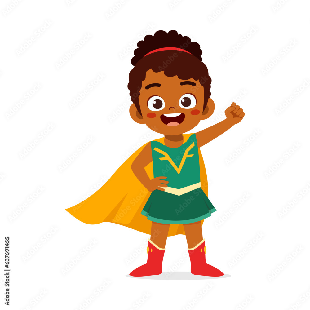 little kid wearing super hero costume and feel happy little kid wearing super hero costume and feel happy