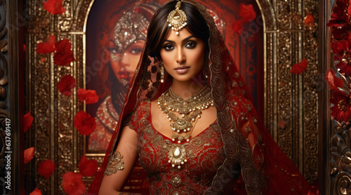 Portrait of a beautiful brunette woman in indian dress