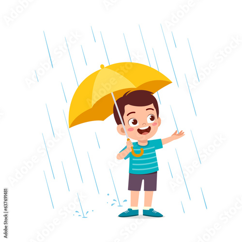 little kid playing in the rain and feel happy