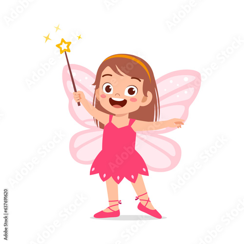 little kid wearing fairy costume and feel happy