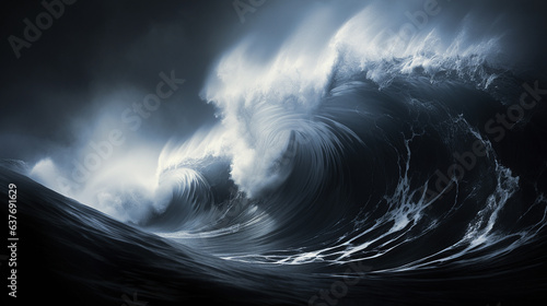 Powerful ocean waves crash dramatically, creating dynamic and poetic seascapes with emotional intensity, Generative AI