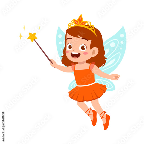 little kid wearing fairy costume and feel happy