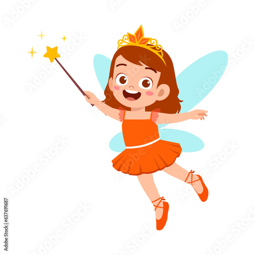 little kid wearing fairy costume and feel happy