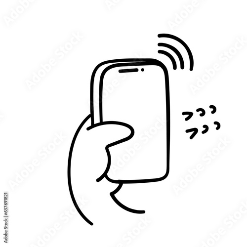 hand drawn doodle cell phone with network signal