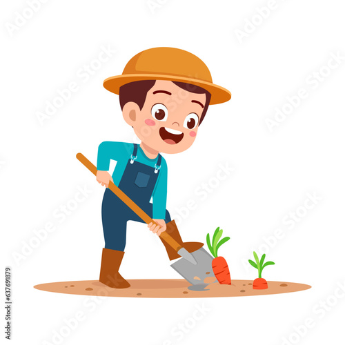little kid planting carrot and feel happy © Colorfuel Studio