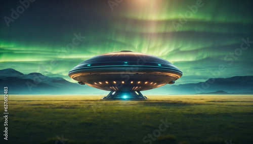 UFO arrival on beautiful savanna field