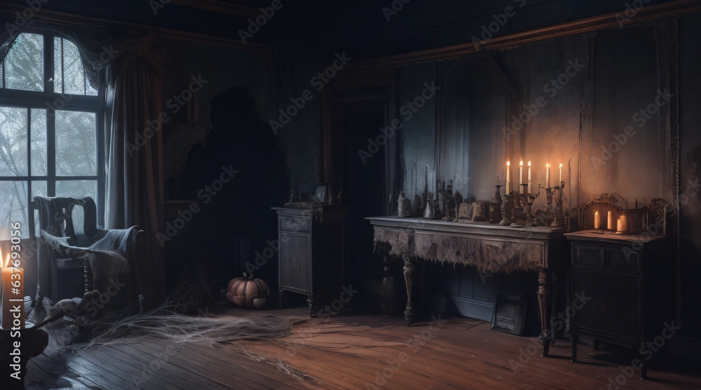 spooky interior scenes of haunted house