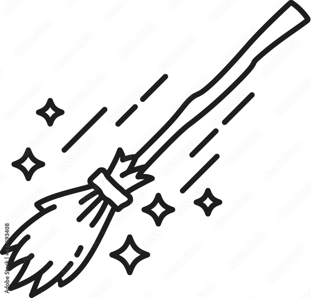 Witch broom. Witchcraft and magic icon. Esoteric, astrology, mystery. Witchcraft and sorcery item thin line symbol, black magic linear vector symbol, esoteric icon with flying broom Witch broom. Witchcraft and magic icon. Esoteric, astrology, mystery. Witchcraft and sorcery item thin line symbol, black magic linear vector symbol, esoteric icon with flying broom