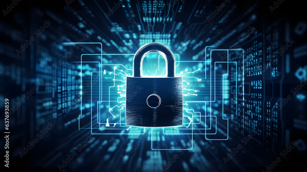 Cybersecurity, lock, circuit board background Cybersecurity, lock, circuit board background