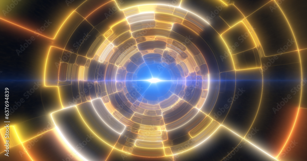 Yellow energy tunnel with glowing bright electric magic lines scientific futuristic hi-tech abstract background Yellow energy tunnel with glowing bright electric magic lines scientific futuristic hi-tech abstract background