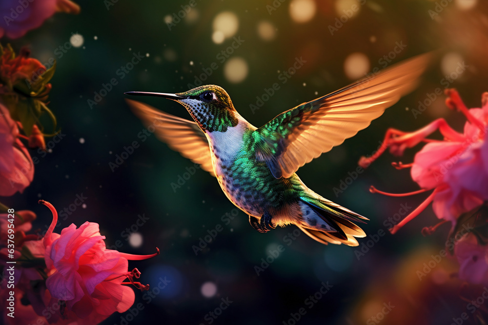 Fototapeta premium Active hummingbird in flight, embodying the beauty of wildlife in motion, Generative AI