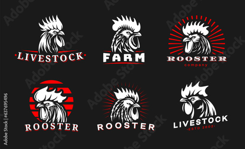 Agriculture farm, rooster mascot vector icon for farming and natural food symbol. Organic eco product or farm market icon, farmer store or sport team and club emblem with rooster mascot