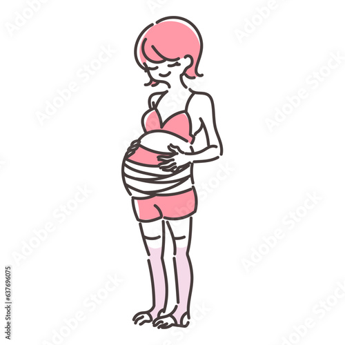 さらしの妊婦帯を巻いた女性のイラスト