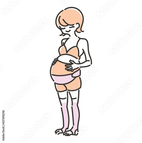 腹帯の妊婦帯を巻いた女性のイラスト