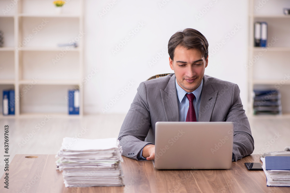 Young male employee working in the office Young male employee working in the office