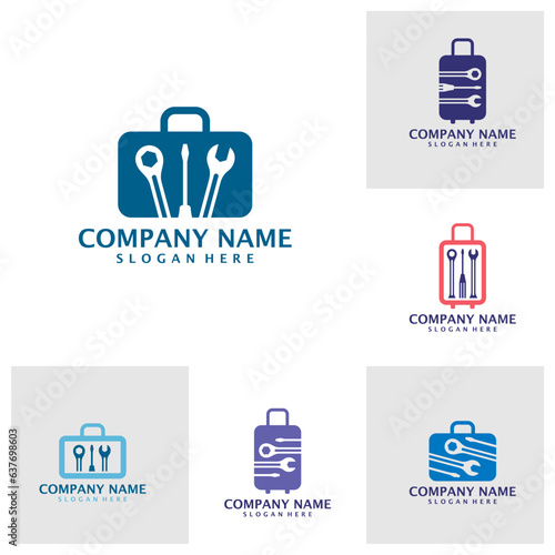 Set of Mechanic Suitcase logo design vector. Suitcase logo design template concept