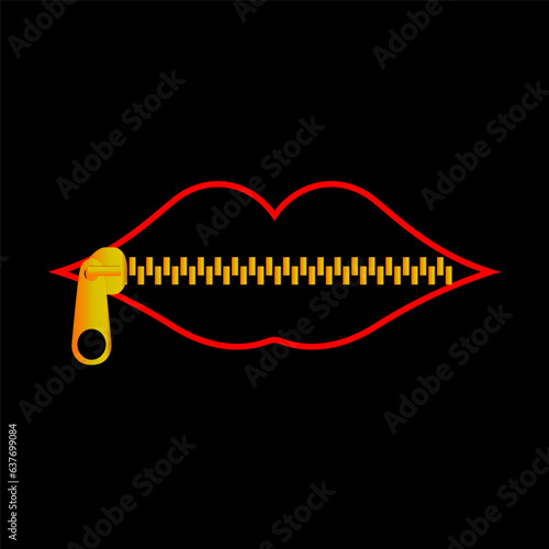 Woman's mouth with zipper. Concept of shut up, keeping quiet.