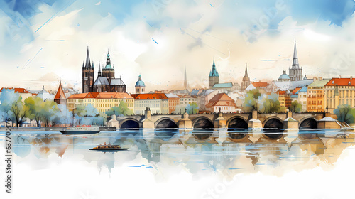 An illustration of Prague with its ancient castle