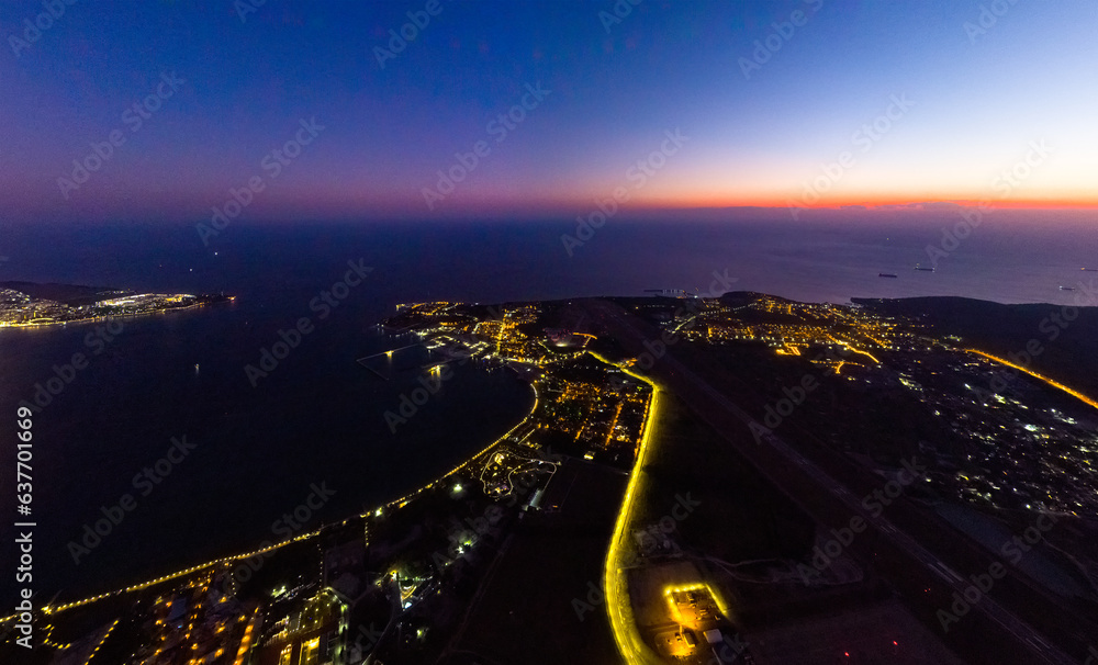 Gelendzhik, Russia. View of the night city, Bay. Summer. Aerial view