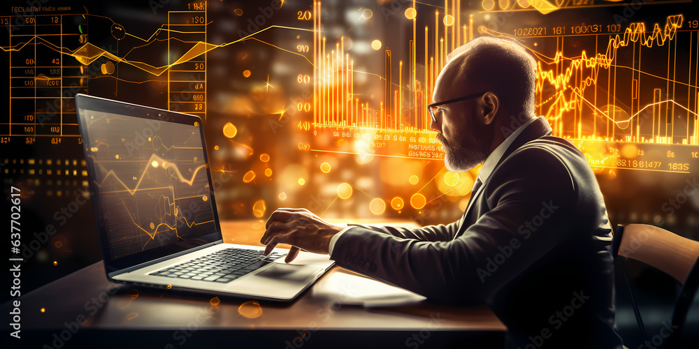 Businessman analyzing and calculating financial data for long term investment growth goals and company finance balance Businessman analyzing and calculating financial data for long term investment growth goals and company finance balance