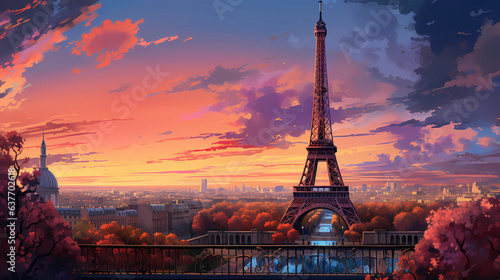 the majestic Eiffel Tower against a sunset sky