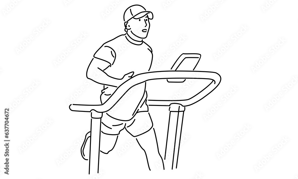 line art of man training speed run with treadmill