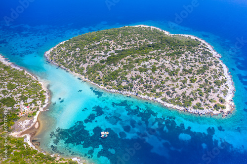 Aerial view of Kasonisi islet in Samos island, Greece. © gatsi