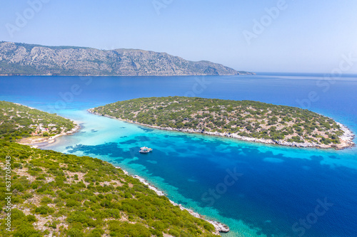 Aerial view of Kasonisi islet in Samos island, Greece.