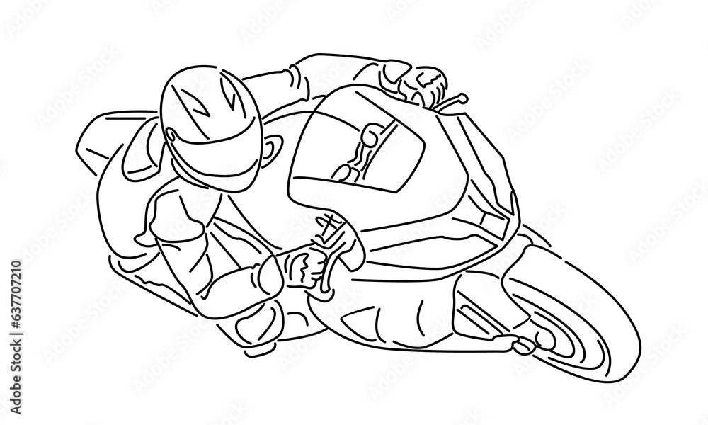 Fototapeta premium line art of moto biker. Super bike racing concept