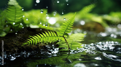 fern in the rain.Generative Ai © Shades3d