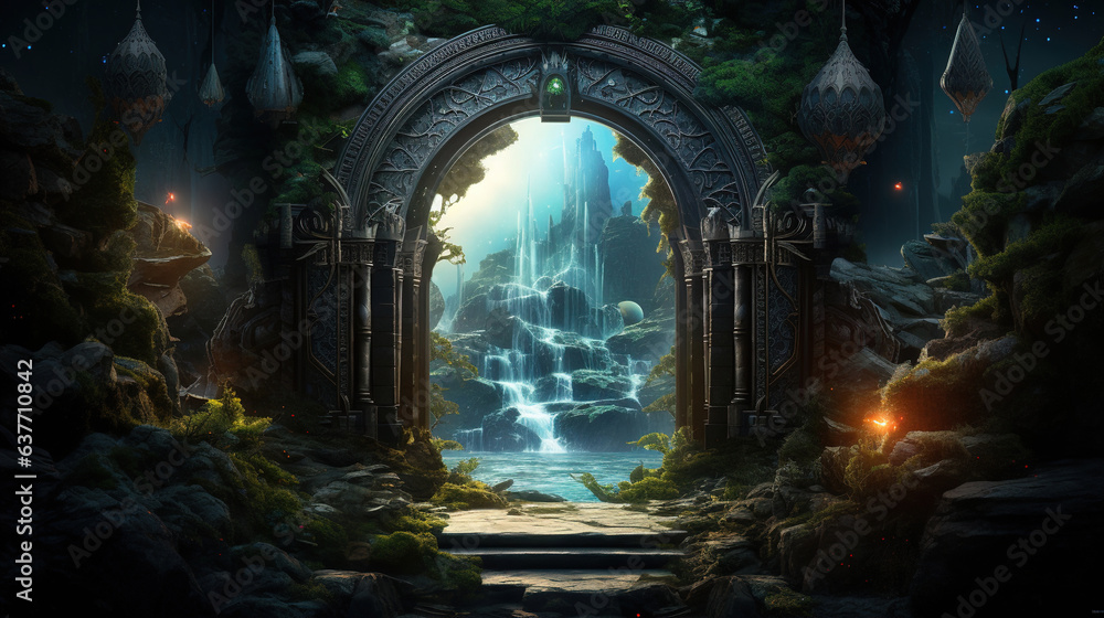 Ancient Portal in a Lost City.Generative Ai