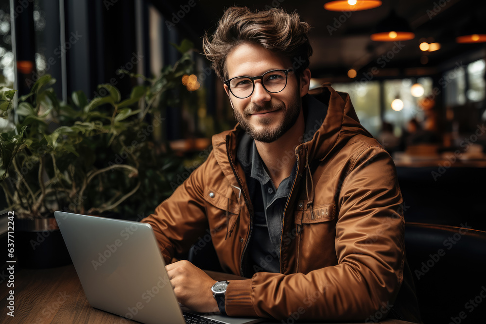 Business man using laptop online communicate , Created with Generative Ai Technology Business man using laptop online communicate , Created with Generative Ai Technology