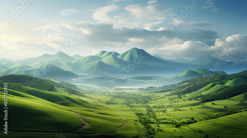 landscape with mountains with clear sky.Generative Ai © Shades3d