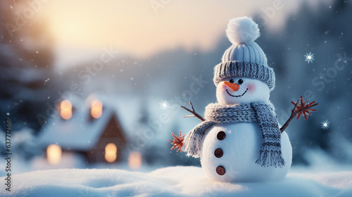snowman in the snow.Generative Ai © Shades3d
