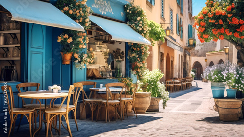 Foto Provencal cafe on a cobbled street