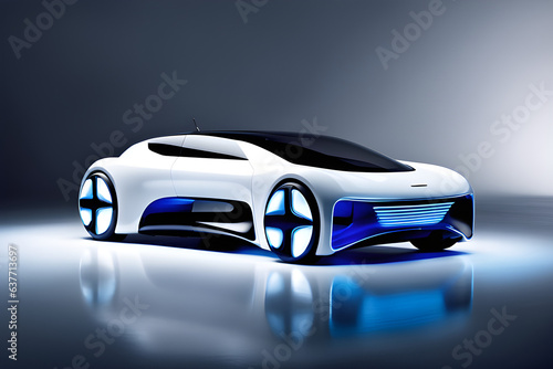 Picture a future-oriented car that combines an accented LED display with advanced power technology while maintaining the form and function of a traditional car. Generative AI. © Blue