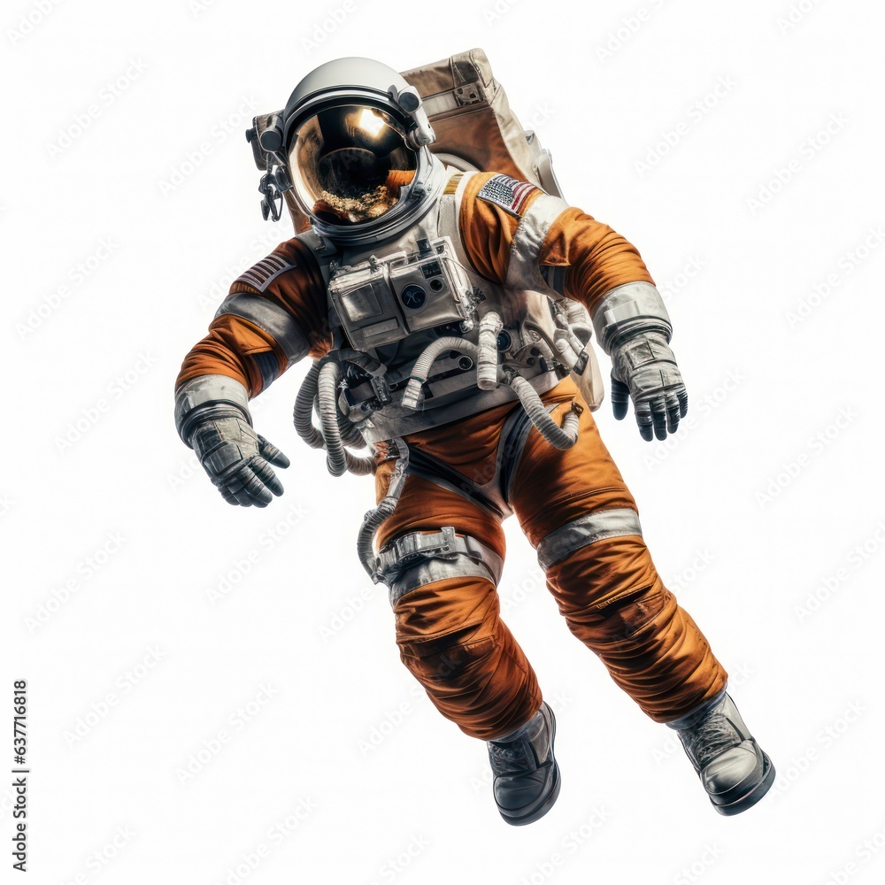 Astronaut floating against a white background.