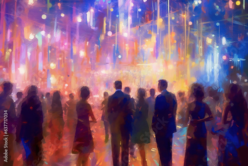Silhouettes of people on the celebration, beautiful painting © Cheport