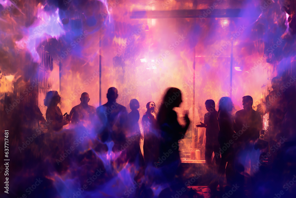 Nightclub, silhouettes of dancing people
