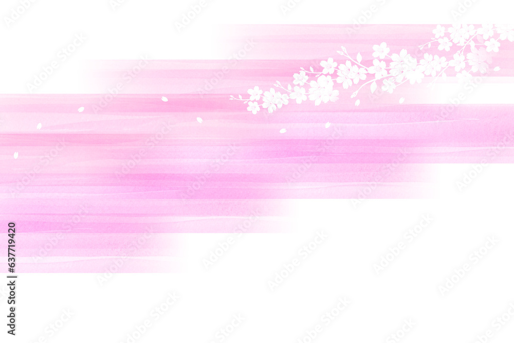 Obraz premium 舞い散る桜の花びら ピンクの水彩の背景 透明の背景