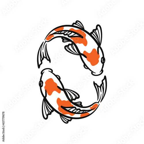Hand drawn koi fish vector. Koi carp line art illustration