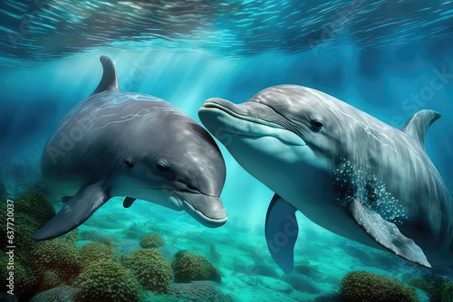 two dolphins swimming in water © purich