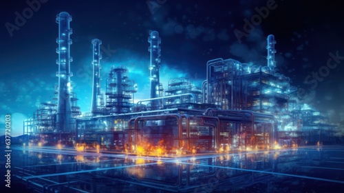 oil refinery at shining light background 